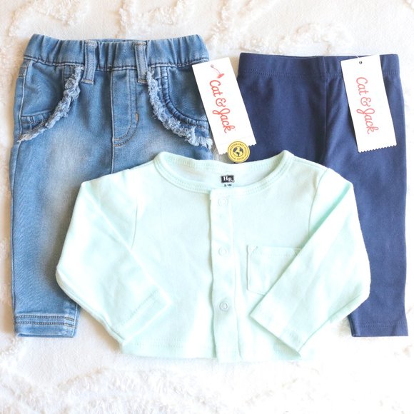 Baby Girl Clothes Soft Pull On Ruffle Jeans Leggings Long Sleeve Top 3pc Bundle - Picture 16 of 16